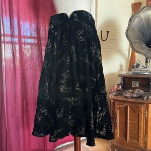 50s Vintage Black Velvet Skirt with Gold Metallic Detail